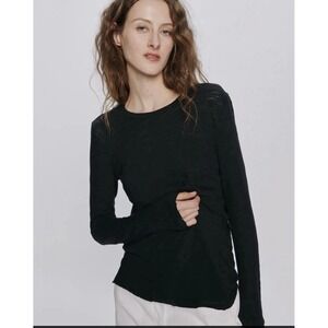 ATM Anthony Thomas Melillo Slub Long Sleeve Crew Neck Tee Black Distressed Small
